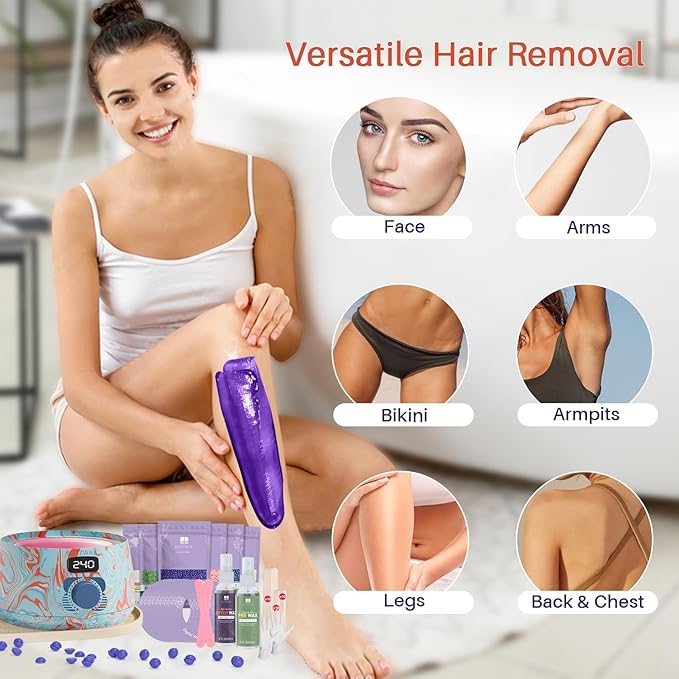 BLITZWAX Brazilian and Bikini Waxing Kit for Women, Hard Wax Warmer for Face, Legs and Body, At Home Hair Removal Kit, Beginner Friendly, Effective on Coarse Hair, Pool Swirl Design-Velvo Beauty