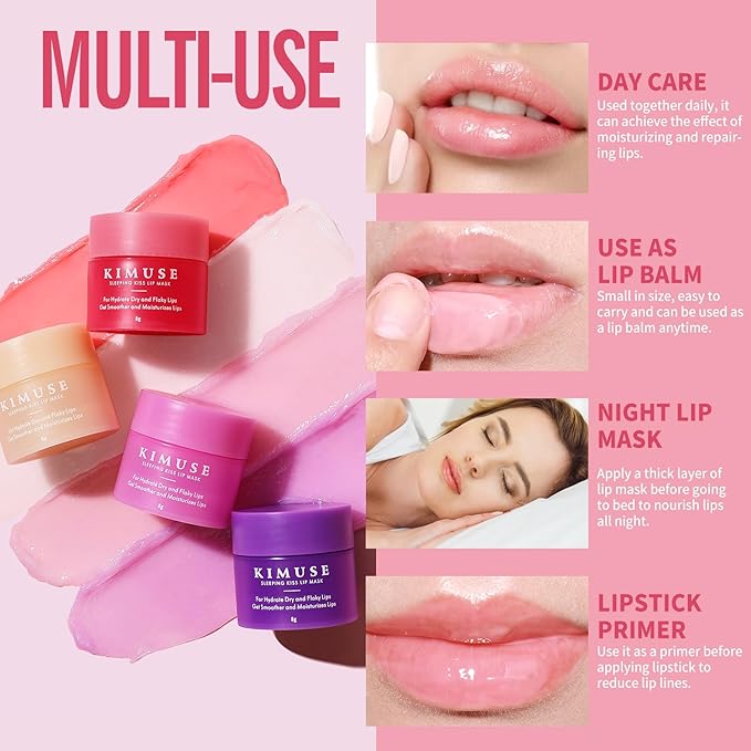 KIMUSE Lip Sleeping Mask Set - Overnight Treatment Lip Care Products | Moisturize & Nourish, Cracked Dry Lips, Intense Hydration with Shea Butter (Colorful Berries)-Velvo Beauty