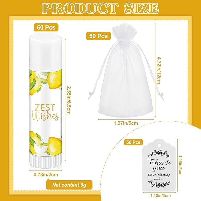Fumete 50 Pack Lemon Baby Shower Party Gifts Favors Bulk Lip Balms for Guests Boys Girls Neutral Gender Reveal Favors for Baby Shower Prizes Souvenirs Bags Stuffer Classroom Prizes-Velvo Beauty