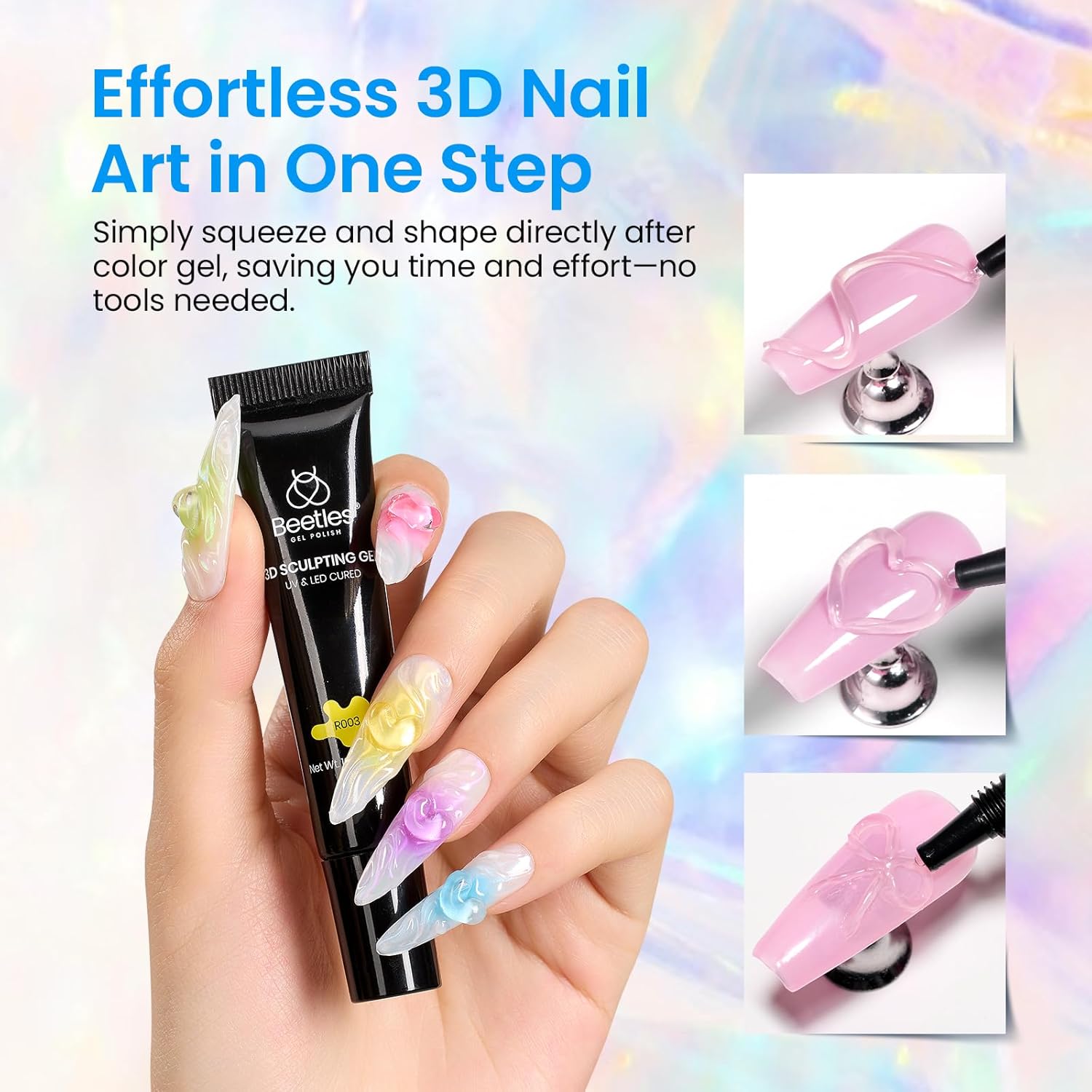 Beetles Sculpting Gel 3D Gel for Nail Art - 6 Colors No Wipe Nail Polish Rhinestone Nail Art Glue for Drawing Molding Sculpture Jewelry Decoration Manicure DIY Design-Velvo Beauty