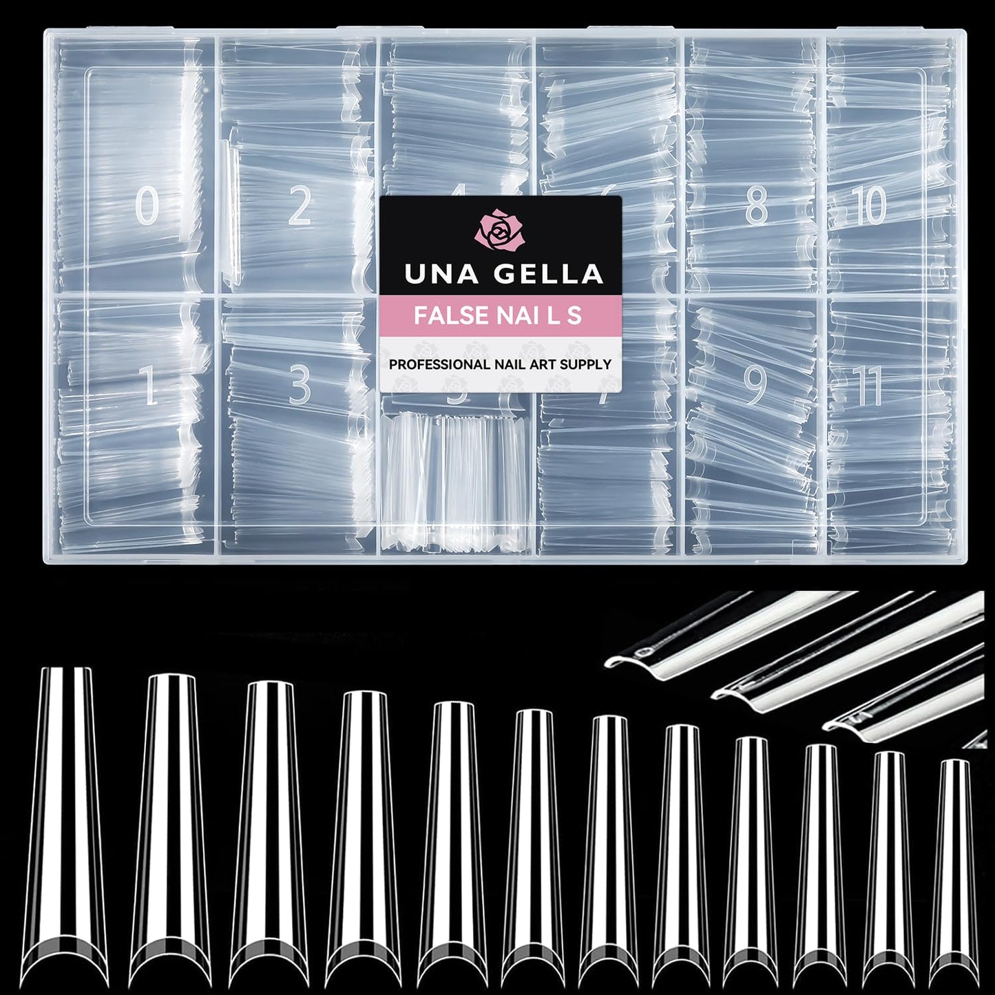 UNA GELLA Extra Long Coffin Nail Tips No C Curve 504PCS XXL Coffin Nails Half Cover Long Coffins Gel Nails Tips Clear Fake False Nails Long Gel Extensions for Nail Art Salon Home DIY No Need File-Velvo Beauty