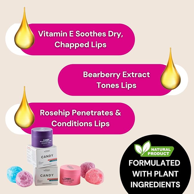 Minimo Candy Lip Exfoliator Scrub & Moisturizer - Lip Scrubber Exfoliator- Lip Brightening For Dark Lips Smoker| Removes Dead Skin from Dry Chapped Lips - Nourishes & Hydrates(1 oz) Grape Nectar-Velvo Beauty
