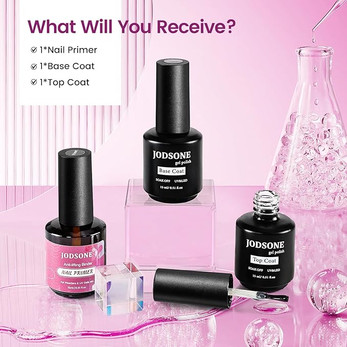 JODSONE 3 PCS Nail Primer Base Coat Top Coat with a capacity of 15ml Quick Curing Long Lasting-Velvo Beauty
