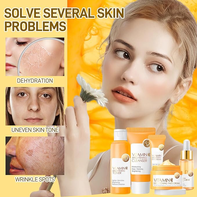 Skin Care Set, Vitamin C Skin Care Sets & Kits, Skin Care for Teenage Girls Gift Set with Cleanser, Toner, Serum, Eye Cream, Facial Cream, Facial Skin Care Sets & Kits for Teenage Girls Women-Velvo Beauty