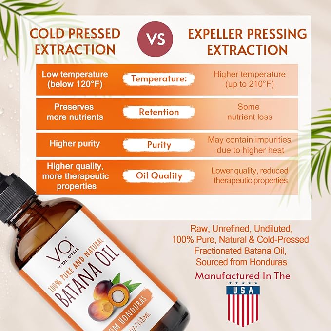 Batana Oil-Hair Growth Oil-4 Fl Oz-Glass Bottle-Cold Pressed-100% Raw-Dr Sebi Recommended-Essential Nutrients-For Women & Men-Velvo Beauty