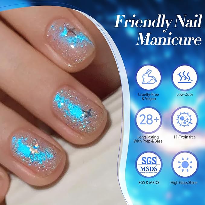 Born Pretty Cat Magnetic Eye Gel Nail Polish Aurora Mermaid Blue Purple Pink Yellow Red Gel Polish Glass Holographic Glitter Gel Nail Polish for Nail Art Manicure Salon DIY 6PCS 7ML-Velvo Beauty