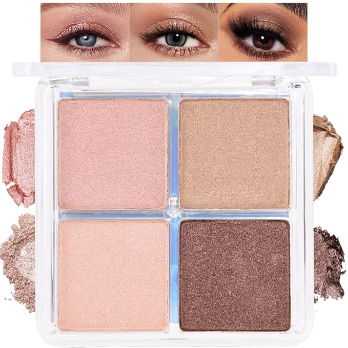 4 Colors Dark Brown Nude Pink Eye Shadow Powder Palette Makeup, Neutral Matte Shimmer Cream Quads Eyeshadow Palette for Women Highly Pigmented Waterproof, paleta de sombras de ojos, Vegan, 06-Velvo Beauty