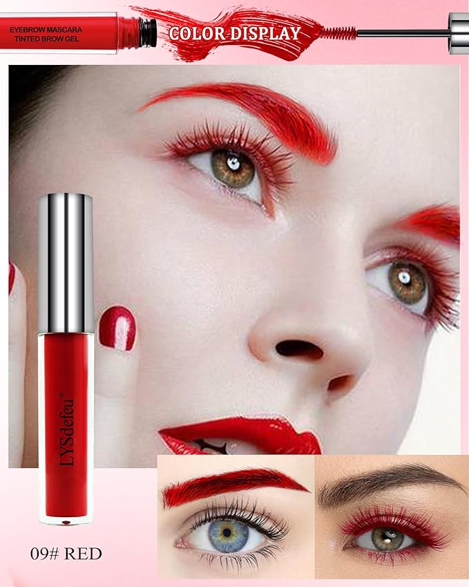 Tinted Brow Mascara Gel- 1Pcs Long-lasting Waterproof Smudge-proof Red Eyebrow Glue Colored Liquid Mascara, Tinted Brow Filler, Length Curly Mascara Women,Thanksgiving Eye Makeup Gift-09-Velvo Beauty