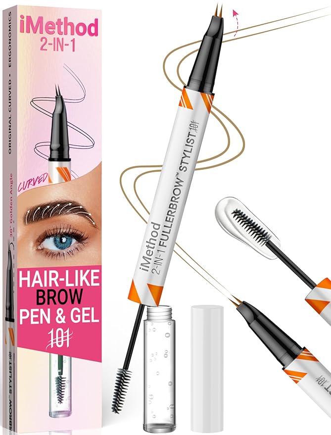 iMethod Curved Eyebrow Pen and Brow Gel Clear - Eyebrow Pencils for Women with Natural Hair Like Strokes, Eyebrow Makeup for All-Day Defined, Waterproof, Smudge-proof, Blonde-Velvo Beauty