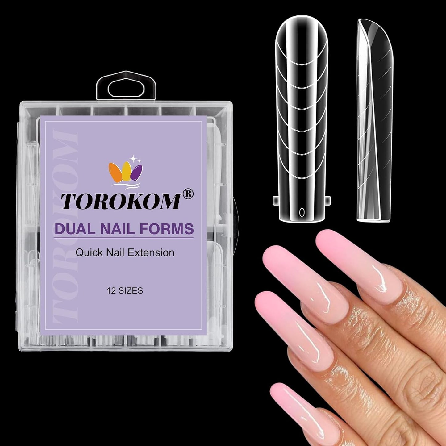 TOROKOM 120Pcs Poly Extension Gel Dual Nail Forms Clear Nail Forms Full Cover Coffin Nail Molds 12 Sizes for Gel Manicure Nail Art Design Salon&DIY-Velvo Beauty