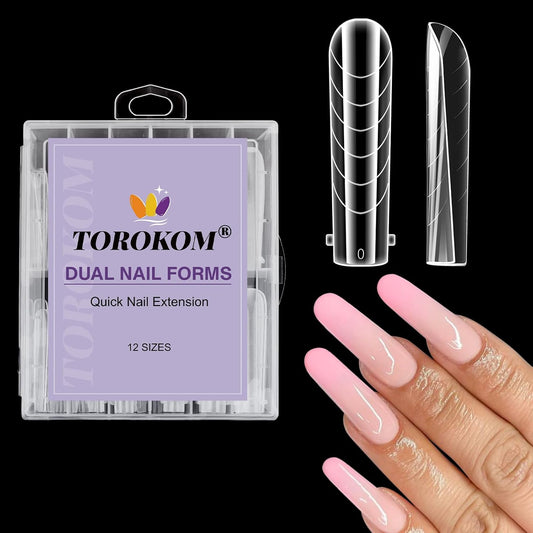 TOROKOM 120Pcs Poly Extension Gel Dual Nail Forms Clear Nail Forms Full Cover Coffin Nail Molds 12 Sizes for Gel Manicure Nail Art Design Salon&DIY-Velvo Beauty