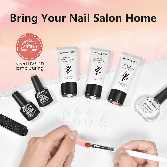 JEWHITENY Poly Nail Gel Set Clear Pink White Poly Extension Gel With Base Coat Top Coat Slip Solution French Manicure Need U V Lamp Curing for Finger Art and Home DIY-Velvo Beauty