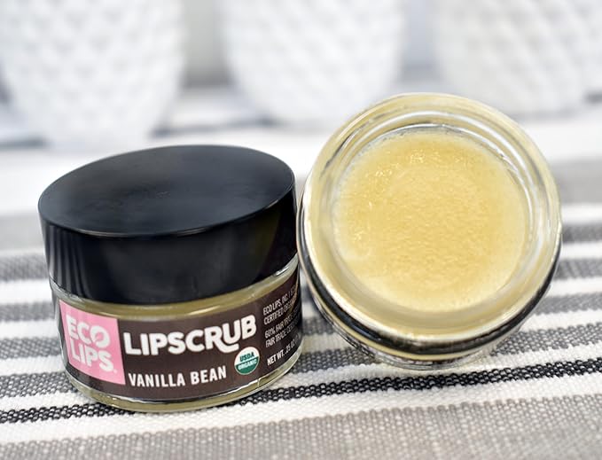 Eco Lips LIP SUGAR SCRUB - Flavor Vanilla Bean - 2 Pack - 100% Organic Lip Care Treatment with Organic Sugar and Coconut Oil - Gently Exfoliate and Polish Dry, Flaky Lips, 100% Edible - 0.5oz jars-Velvo Beauty
