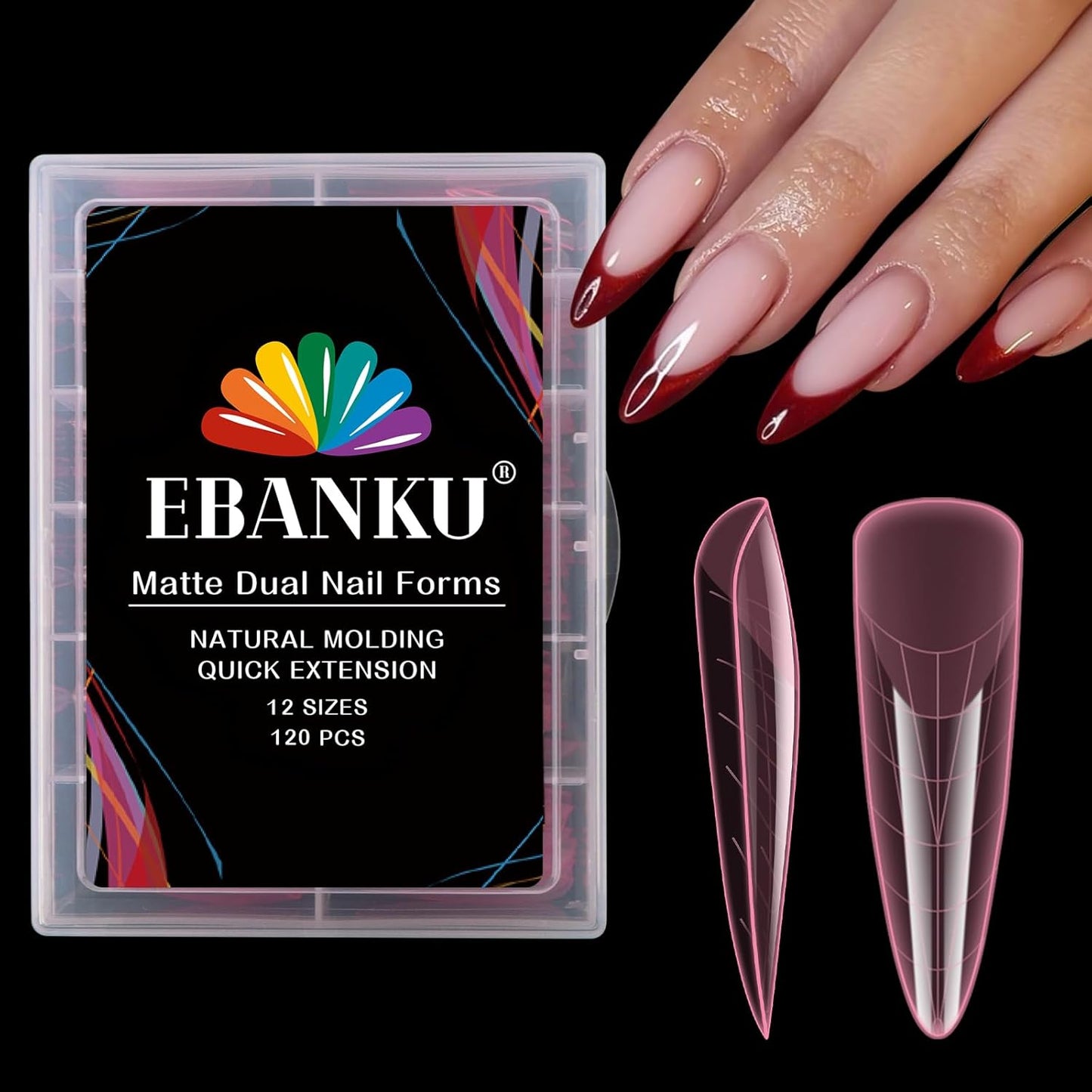 EBANKU Dual Nail Forms for Poly Extension Gel, 120 PCS Pink Nail Molds 12 Sizes Nail Extension Forms for Builder Gel Manicure Design Salon DIY-Velvo Beauty