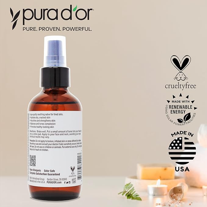 PURA D'OR 3.3 Oz Rice Water Facial Toner - Hydrating, Balancing & Soothing Formula with Natural Extracts - Skin Texture Support for Radiant Skin - Alcohol-Free - Travel Size-Velvo Beauty