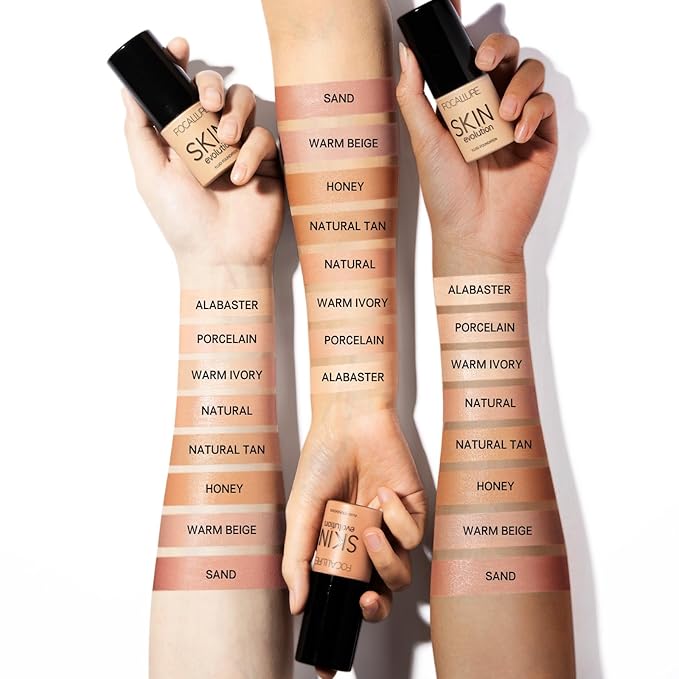 FOCALLURE 2 Pcs Liquid Foundation, Skin Evolution Foundation + Concealer, Full Coverage Foundation Makeup, Durable, Waterproof, Oil-Control, Hides Wrinkles & Lines, Porcelain-Velvo Beauty