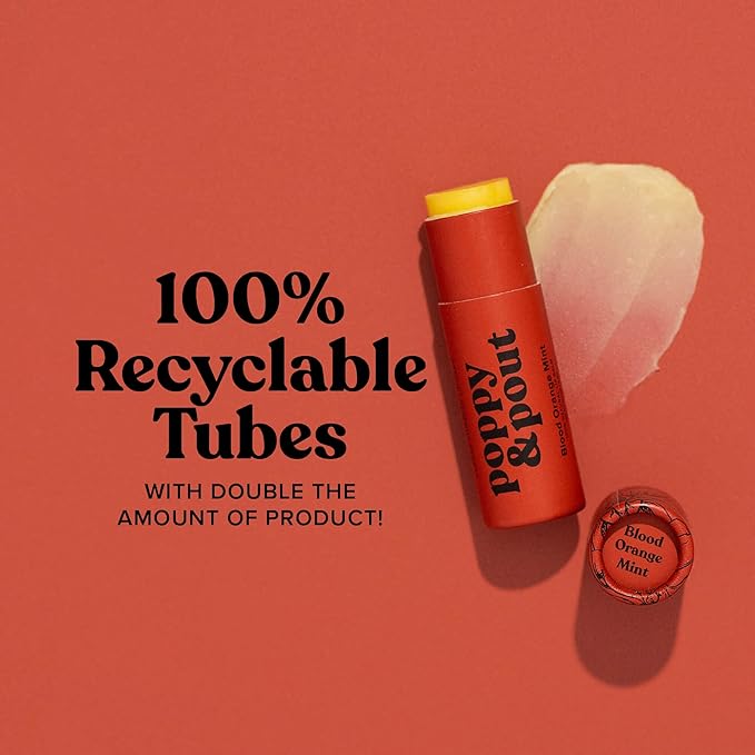 Poppy & Pout Blood Orange Mint Jumbo Lip Balm | All Natural Lip Balms & Moisturizers | Hydrates with Beeswax, Vitamin E, Organic Coconut Oil | Cruelty-Free | Lip Balm in Recyclable Cardboard Tube-Velvo Beauty