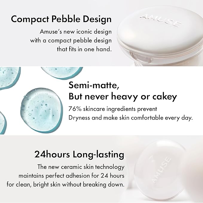 Amuse SEOUL Ceramic Skin Perfector Cushion Foundation Refill | Long-lasting, Lightweight, Semi-matte, Flawless Coverage, Hypoallergenic, Korean Beauty, Vegan(15g / 0.52 oz.) ([Refill] 02 HEALTHY)-Velvo Beauty