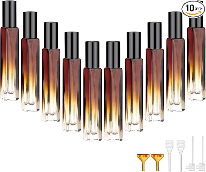 Segbeauty Travel Perfume Bottle, 10pcs 10ML Empty Refillable Glass Perfume Atomizer, 0.34oz Portable Cologne Dispenser Spray Bottle Travel Size Sample Bottles Sprayer Perfume Making Kit Gradient Amber-Velvo Beauty