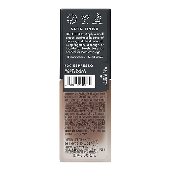 e.l.f. Flawless Finish Foundation, Lightweight & Medium Coverage, Semi-Matte Finish, Espresso, 0.68 Fl Oz (20mL)-Velvo Beauty