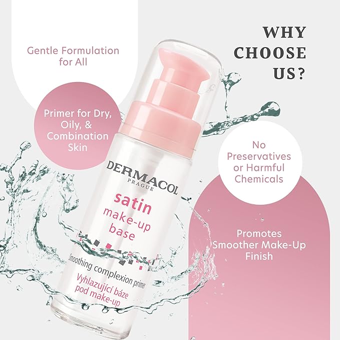 Dermacol - Satin Makeup Base, Matte Face Primer for Wrinkles and Pores, Transparent Makeup Primer for Oily Skin & Dry and Combination Skin, Easy to Blend Pore Filling Primer, No Preservatives, 30 mL-Velvo Beauty
