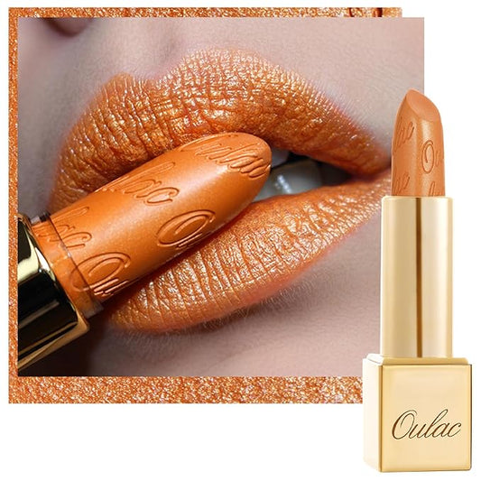 Oulac Pumpkin Color Lipstick with Metallic 3D Shine Hydrating Formula, High Impact Lip Color, Vegan Beauty, Full Coverage Lip Makeup, Christmas Gifts for Women, Persimmons(19)-Velvo Beauty