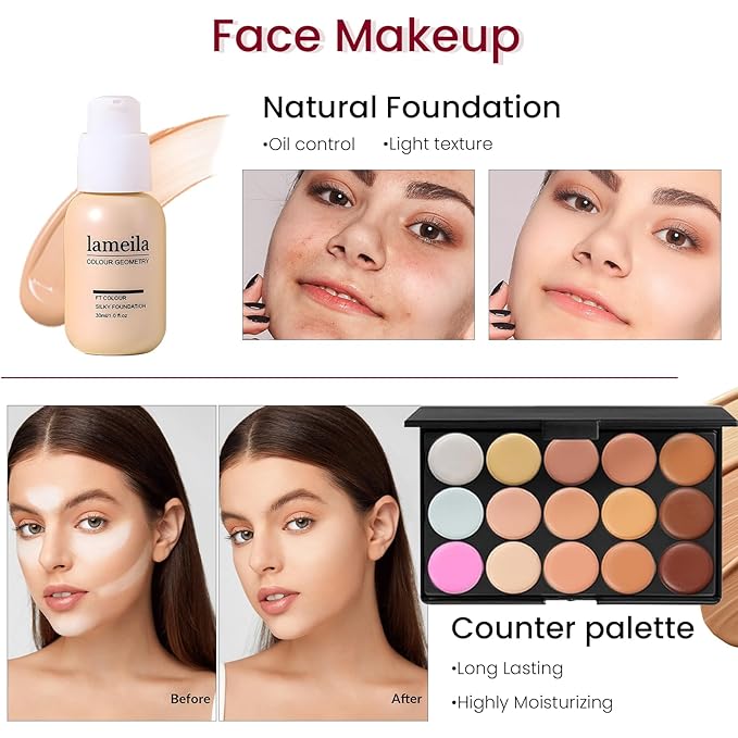 Makeup Present Set for Teen Girl Women, Travel Makeup Kit, Makeup Full Kit for Beginner, Makeup Bundle Include 2 Matte & Shimmer Eyeshadow Palettes, Liquid Glitter Eyeshadow & Eyeliner-Velvo Beauty