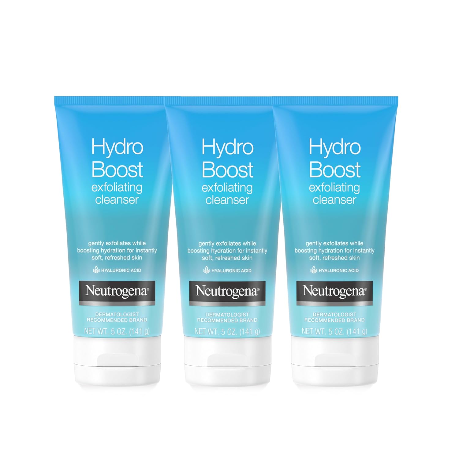 Neutrogena Hydro Boost Gentle Exfoliating Daily Facial Cleanser with Hyaluronic Acid, Clinically Proven to Increase Skin's Hydration Level, Non-Comedogenic Oil-, Soap- & Paraben-Free, 5 Oz, 3 Pack-Velvo Beauty