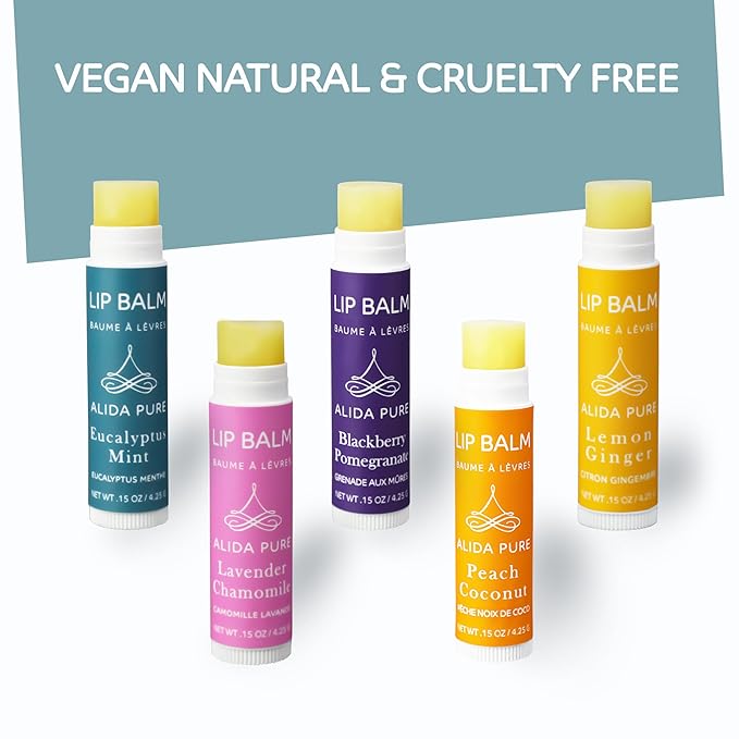 ALIDA PURE Duet Lip Balm Collection, Vegan, Lip Balm Set, Coconut Oil Free, Avocado Oil, Organic Jojoba Oil, Vitamin E Oil, Vegan, Lip Oil Set for Dry Cracked Lips, 5 Tubes of Lip Balm per Set-Velvo Beauty