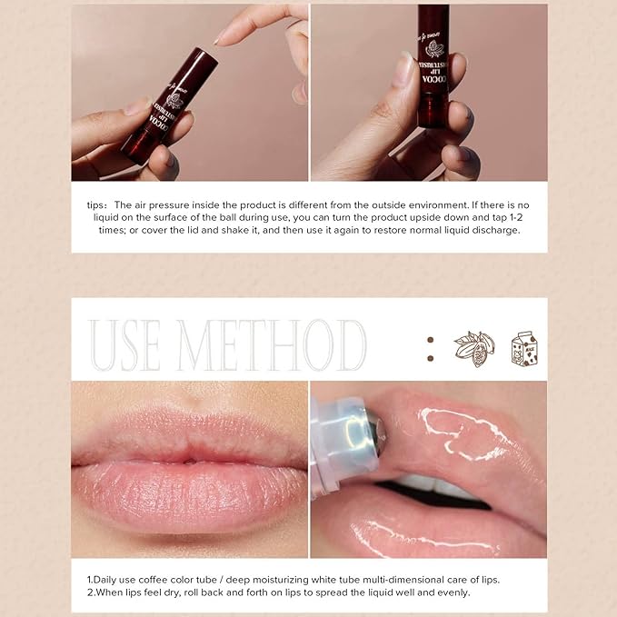 2pcs Lip Balm, Cocoa Bean Lip Oil, Milk Lip Oil, Hydrating Nourishing Roll On Lip Gloss Roll On Design Overlay Different Aroma-Velvo Beauty