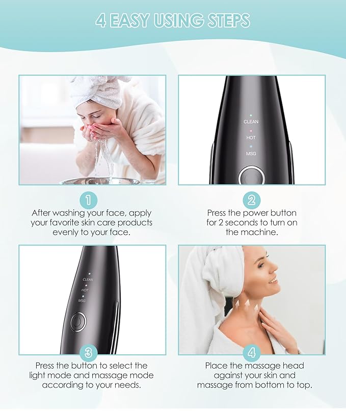 7 Color Neck Face Massager - Facial Massager Tool for Skin Care at Home, Vibrating Face Massager with Thermals, Galvanic Machines Black-Velvo Beauty