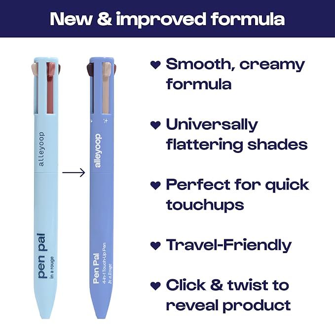 Alleyoop Pen Pal 4-in-1 Makeup Pen - Comes with Eyeliner, Highlighter, Lip Liner, and Eyebrow Pencil - Touch Up On the Go - Cruelty-Free, Vegan (In A Rouge (Light))-Velvo Beauty