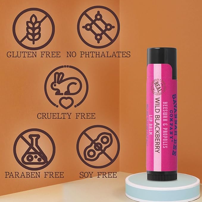 Savannah Bee Lip Balm Hanger 0.15 oz - Invigorating Mint Flavor - Natural Ingredients for Supple, Soft Lips - Convenient Hanger Design (.15 Oz, Wild Blackberry)-Velvo Beauty