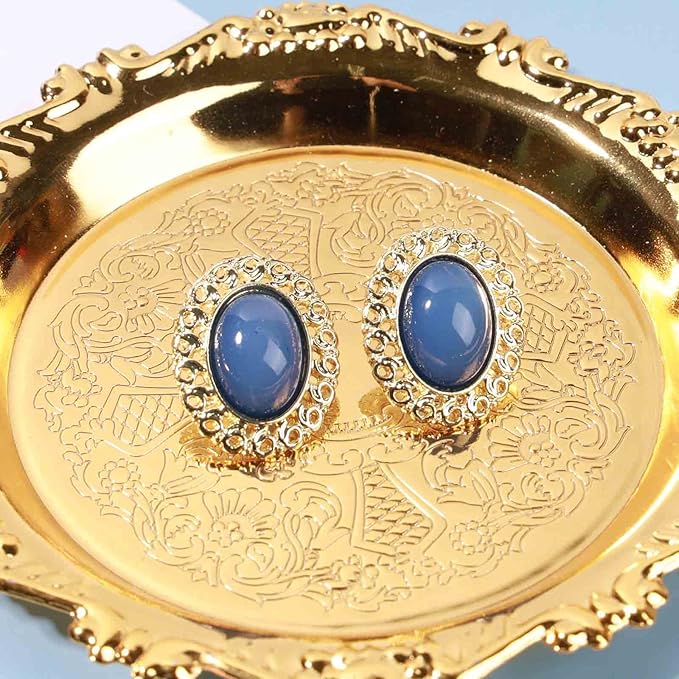 Vintage Oval Blue Gem Earrings Blue Lapis Earrings Antique Halo Oval Earrings Custom Oval Studs Earrings Jewelry for Women and Girls Gifts-Velvo Beauty