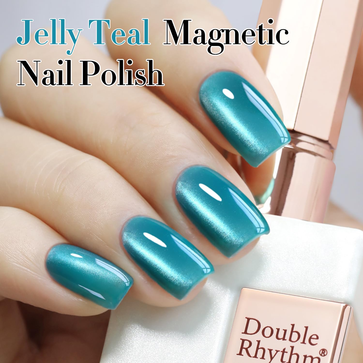 Double Rhythm Jelly Glass Cat Eye Gel Polish with Magnet 15ML Holographic Glitter Shimmer Translucent Sheer Color Magnetic Polish Salon DIY at Home (Jelly Teal-MC1120)-Velvo Beauty
