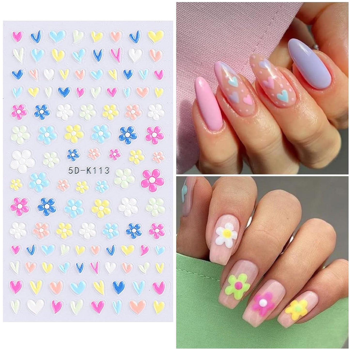 Flower Nail Art Stickers Decals 5D Embossed Nail Decals Spring Summer Daisy Nail Art Design Self-Adhesive Nail Supplies Accessories 3D Flower Nail Stickers for Women Nail DIY Decoration-Velvo Beauty