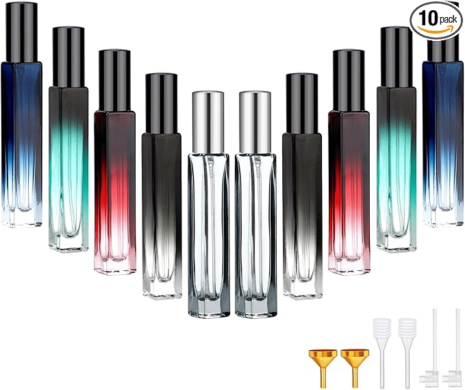Segbeauty 0.34oz Refillable Glass Perfume Bottle,10 Pack of 10ml Perfume Container For Travel, Empty Atomizer Sprayer for Cologne Dispenser, Travel Sample Bottles Cologne Making Kit with Refill Tool-Velvo Beauty