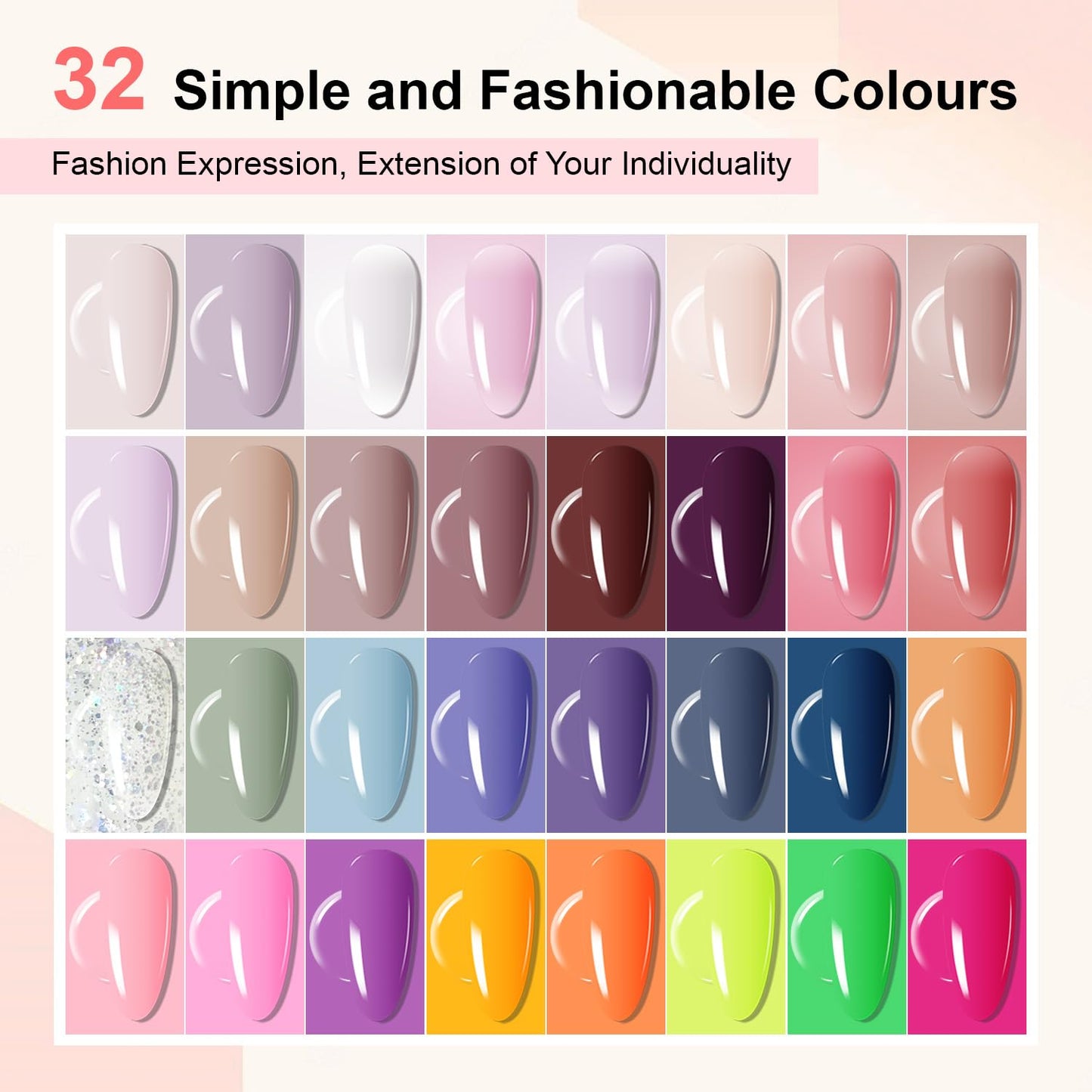 JODSONE 36 Pieces Easy to Apply Gel Nail Polish Kit with U V Light Base Coat Top Matte Glitter Gel Polish for Salon and Home Use-Velvo Beauty
