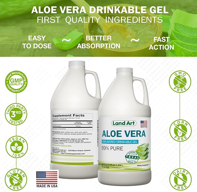 Organic Aloe Vera Drinkable Gel for Heartburn & Acid Reflux Relief - 99.7% Pure - Cold-Processed - Improves Digestive Health - Soothing and Natural - Vegan & Gluten-Free - 64 fl oz (Pack of 2)-Velvo Beauty