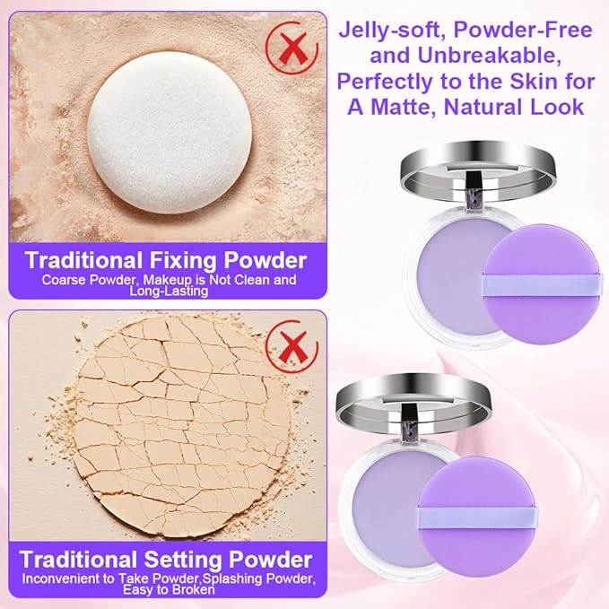 2PCS Oil Control Face Pressed Powder，zxbaers Chillab Lavender Matte Powder，Matte Smooth Setting Powder Makeup, Waterproof Long Lasting Finishing Powder, Flawless Lightweight Face Cosmetics-Velvo Beauty