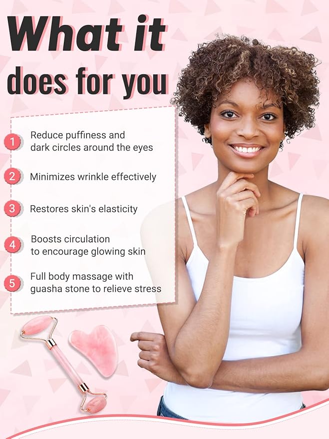 Gua Sha Face Roller Tools: Jade Roller Facial Tools for Skin Care - Facial Massager for Face, Eyes, Neck, Relieve Fine Lines and Wrinkles-Velvo Beauty