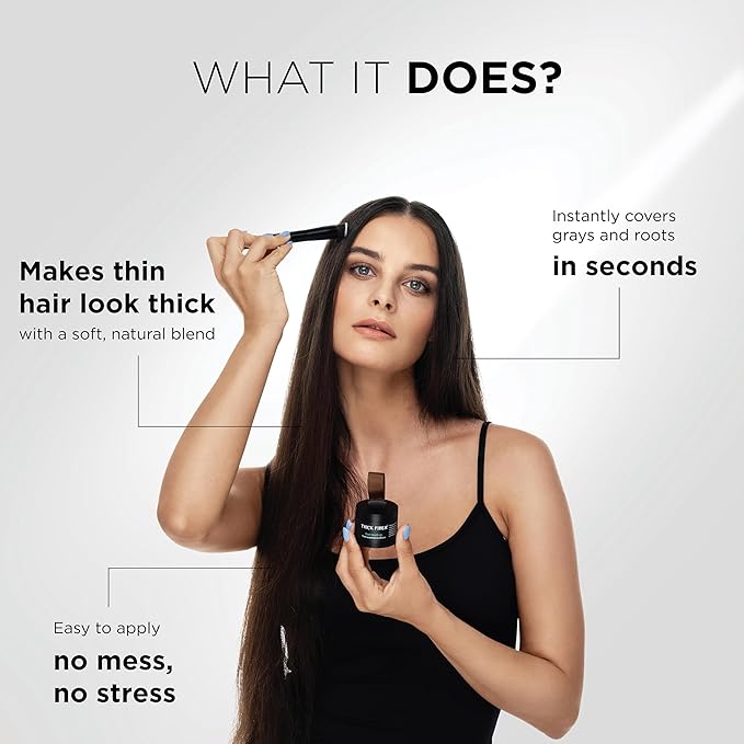 THICK FIBER Root Touch Up Powder - Water & Sweat Resistant Hair Loss Concealer Set for Thinning Hair Women, Includes Brush (Black)-Velvo Beauty