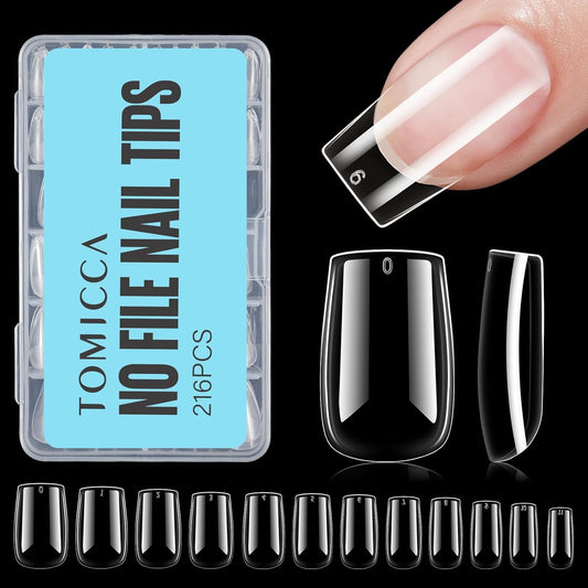 TOMICCA Fake Clear Nails, Short Square False Nail Tips, 216Pcs Nail Extension Tips for DIY Salon Gift-Velvo Beauty