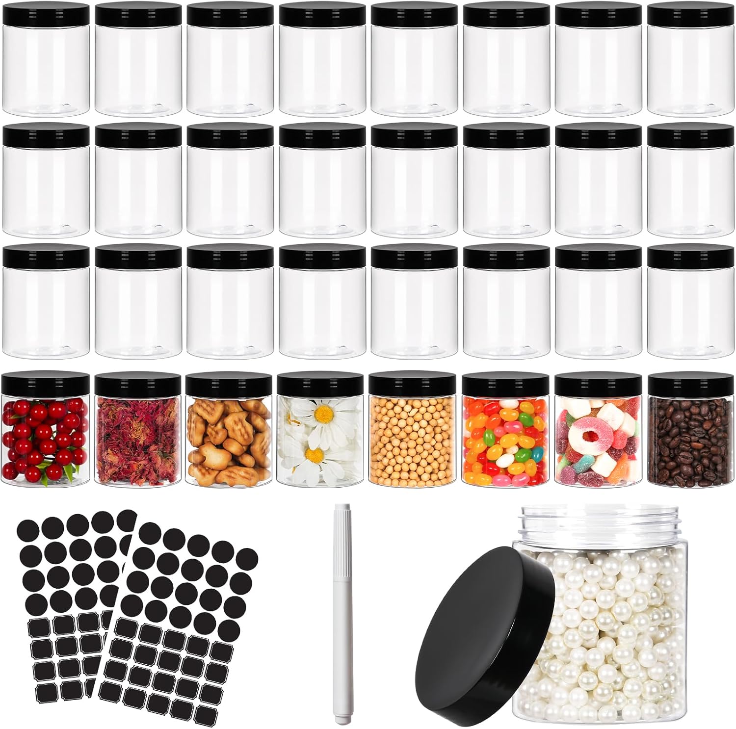 8 oz Clear Plastic Round Jars with Black Lids, 40pcs 8oz 250ml Leak-Proof Wide-Mouth Cosmetic Storage Containers for Slime, Kitchen Use, Beauty Products, Cream, Scrubs, Bath Salt and More-Velvo Beauty