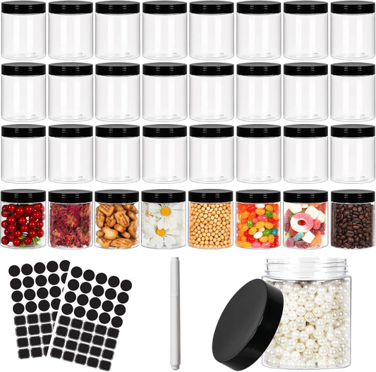 8 oz Clear Plastic Round Jars with Black Lids, 40pcs 8oz 250ml Leak-Proof Wide-Mouth Cosmetic Storage Containers for Slime, Kitchen Use, Beauty Products, Cream, Scrubs, Bath Salt and More-Velvo Beauty