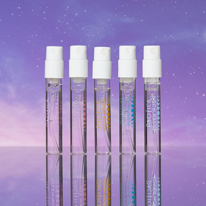 Pacifica Beauty Mood Moons Spray Perfume Set, Fragrances, Travel Perfume, Dream Moon, Flower Moon, Neon Moon, Blue Moon, Silver, Moon, Clean Perfume, Mini Perfume, Vegan, 0.05 fl oz Each (Set of 5)-Velvo Beauty