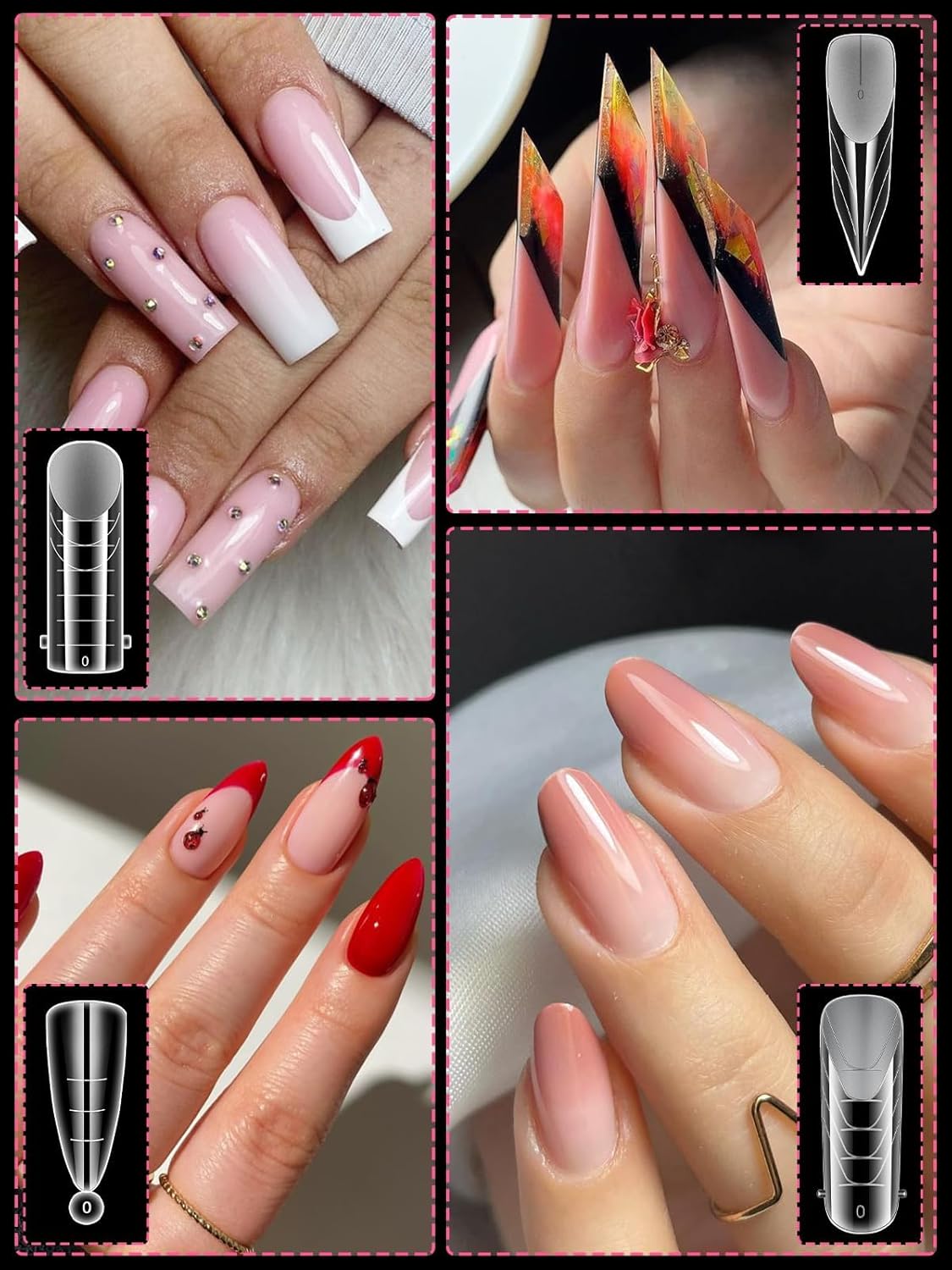 EBANKU Dual Nail Form Kit, 288PCS Poly Nail Gel Forms for French Nails, 12 Styles Dual Forms Silicone Reusable Pads, 5PCS Nail Clips, Gel Brush Pen Nail Files Buffer, Nail Extension Kit for Beginner-Velvo Beauty