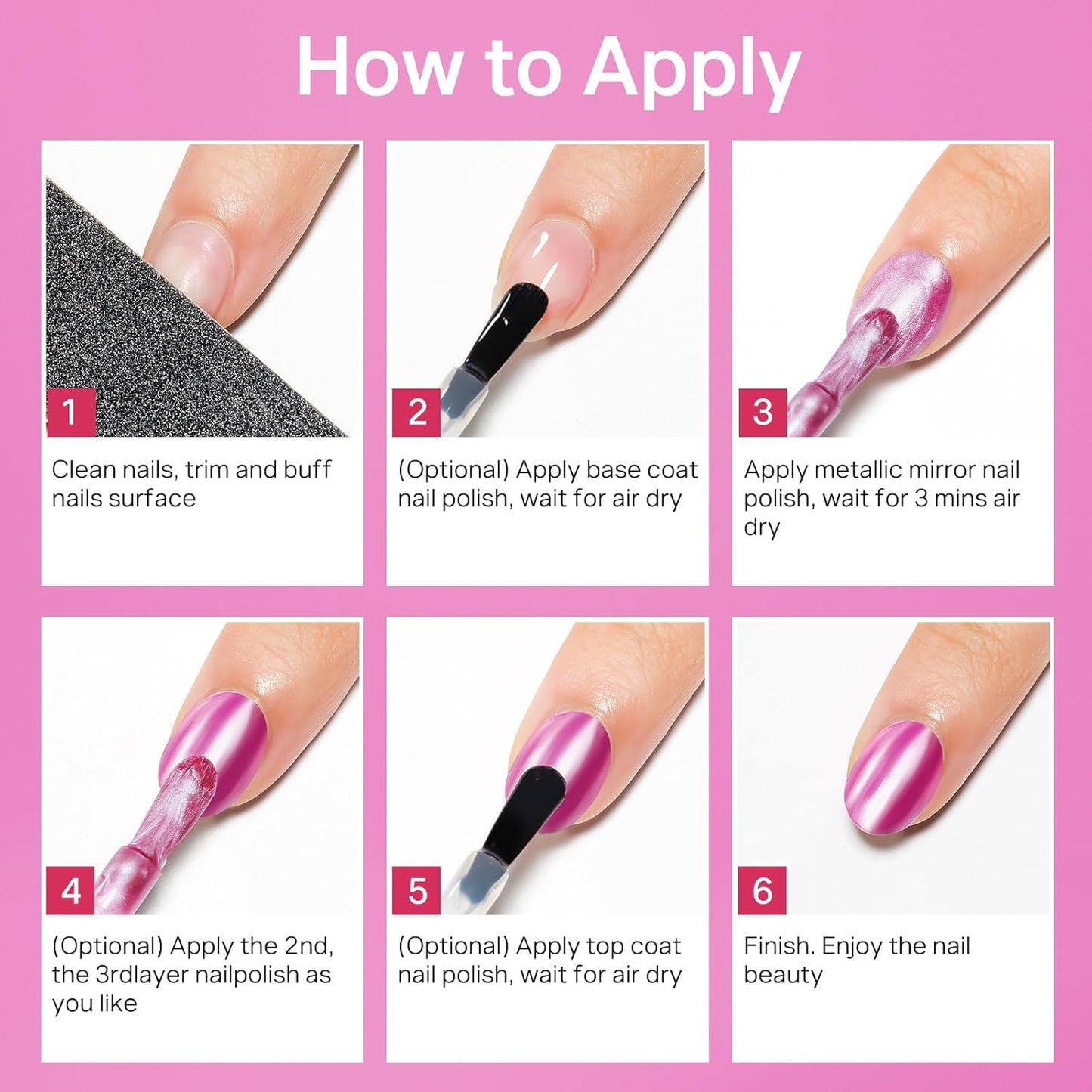 MIZHSE Rose Red Mirror Nail Polish, Quick Dry Metallic Nail Polish, Air Dry Fast Chrome Nail Lacquer Bright Color Oil-based Nail Art Manicure DIY Home-Velvo Beauty