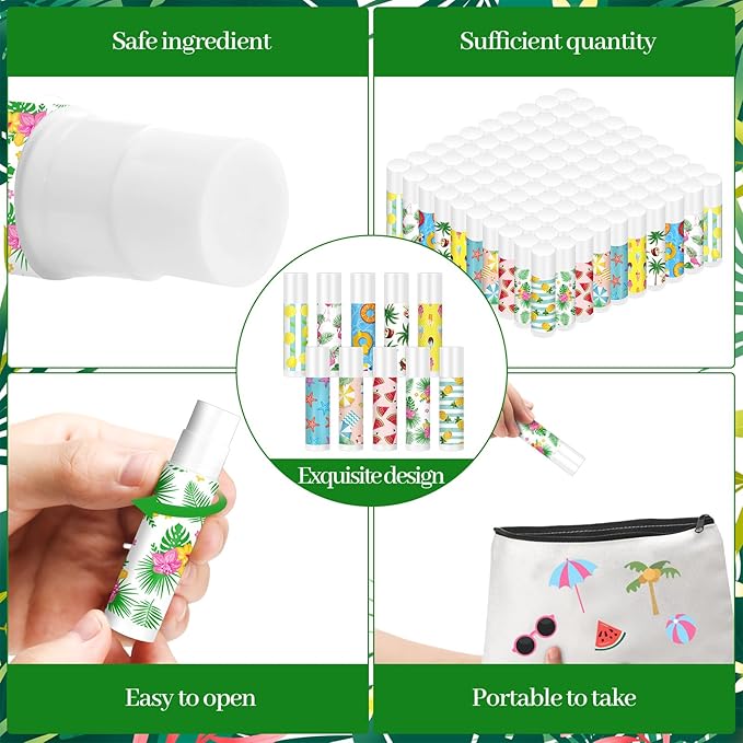 100 Pcs Summer Lip Balm Bulk Moisturizing Lip Balm Jasmine Flavor Lip Balms Cream Tropical Hawaiian Beach Luau Party Lip Care Product for Stocking Stuffers Beauty Gifts Women Men-Velvo Beauty