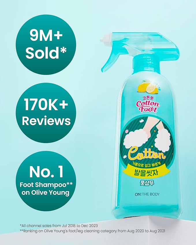 Cotton Foot - Foot Shampoo Soap (Lemon, 13fl oz) - Refreshing Cleanse Spray, Deodorizing Foot Care Wash. Foaming Wash, Easy to Use-Velvo Beauty